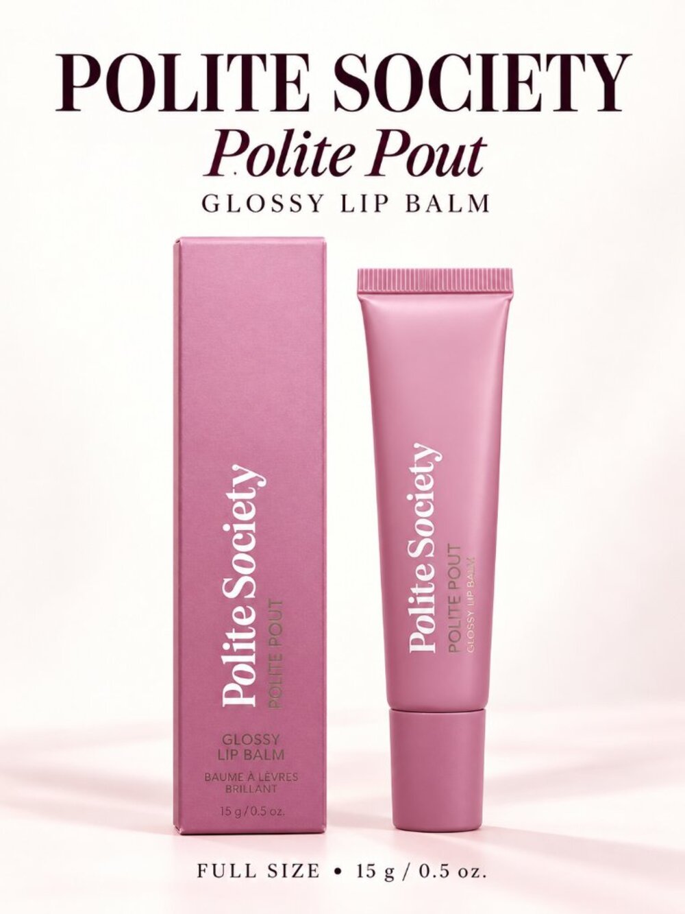 Polite Society Polite Pout Glossy Lip Balm Full Size 15g 0.5oz Vegan